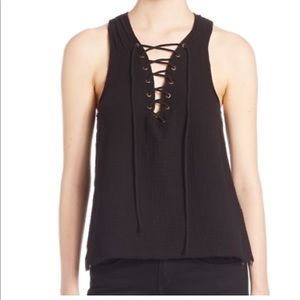 ROI frayed hem lace up tank